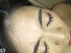Skinny Asian honey gets her hairy puss rammed